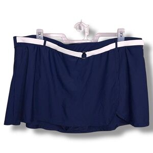26W Tropical Escape Navy Blue White Belted Swim Skirt Bottom Vacation Beach